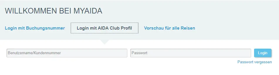 MyAIDA Login mit AIDA Club Profil