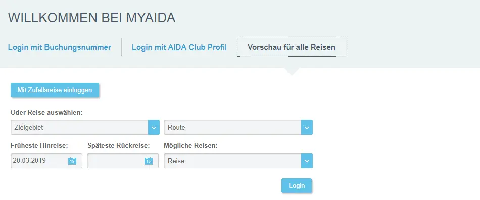 MyAIDA Login über Vorschau