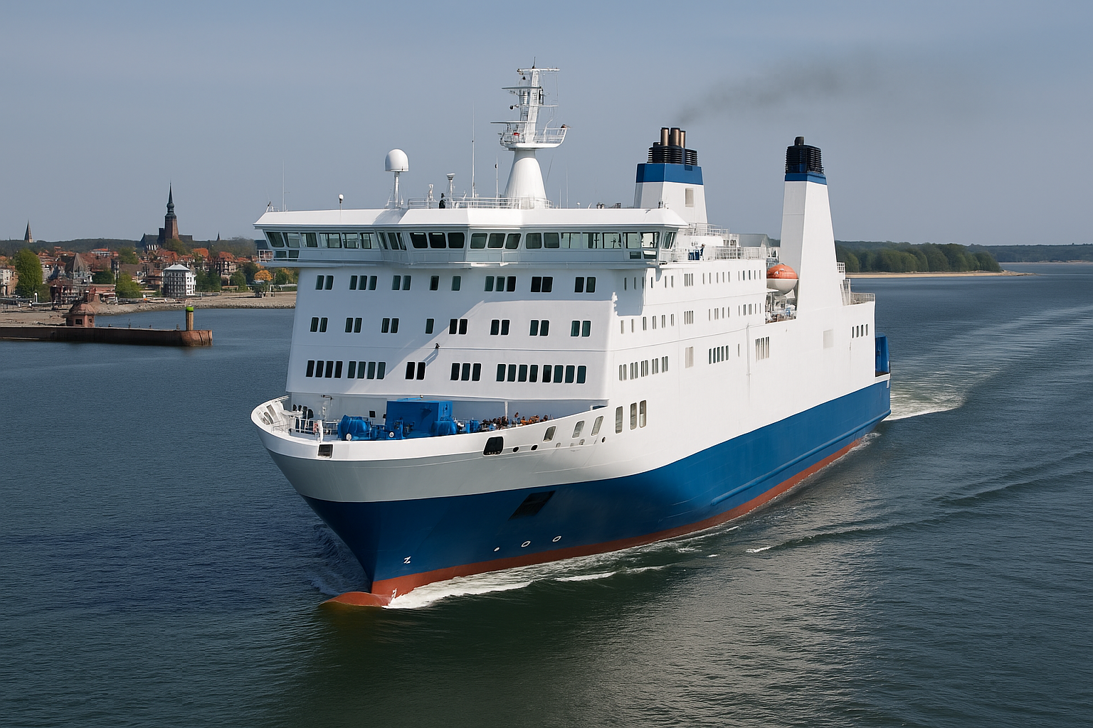 Große Passagierfähre auf dem Weg von Travemünde nach Trelleborg bei Tageslicht