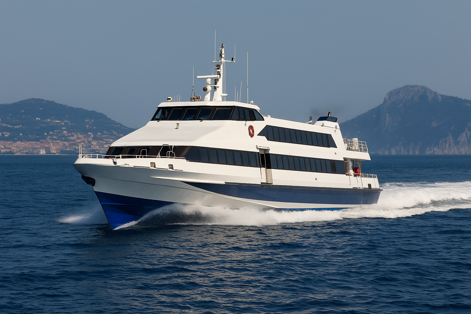 fähre von neapel nach capri vor dem vesuv